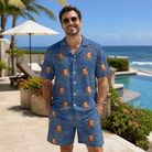 Real-life photo of someone wearing Men's Wave Wobble Custom Face Shirt & Shorts Set — custom faces printed all-over