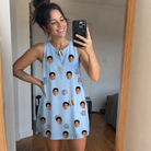 Real-life photo of someone wearing Women's Aquatic Antics Custom Face Tank Dress — custom faces printed all-over
