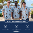 Friends in matching Men's Aquatic Antics Custom Face Hawaiian Shirt — a group gift photo