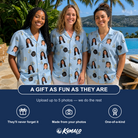 Friends in matching Women's Aquatic Antics Custom Face Hawaiian Shirt — a group gift photo