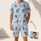 Man wearing Men's Aquatic Antics Custom Face Shirt & Shorts Set — custom faces printed all-over