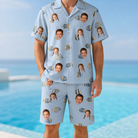 Model wearing Men's Aquatic Antics Custom Face Shirt & Shorts Set printed with kids' faces