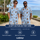 Friends in matching Men's Aquatic Antics Custom Face Shirt & Shorts Set — a group gift photo
