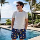 Real-life photo of someone wearing Men's Tide Tangos Custom Face Beach Shorts — custom faces printed all-over