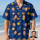 Man wearing Men's Tide Tangos Custom Face Hawaiian Shirt — custom faces printed all-over