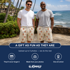 Friends in matching Men's Conch Quest Custom Face Beach Shorts — a group gift photo