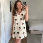 Real-life photo of someone wearing Women's Conch Quest Custom Face V-Neck Dress — custom faces printed all-over