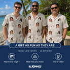 Friends in matching Men's Conch Quest Custom Face Hawaiian Shirt — a group gift photo