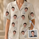 Woman wearing Women's Conch Quest Custom Face Hawaiian Shirt — custom faces printed all-over