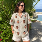 Real-life photo of someone wearing Women's Conch Quest Custom Face Hawaiian Shirt — custom faces printed all-over