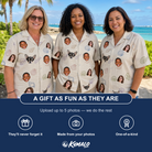 Friends in matching Women's Conch Quest Custom Face Hawaiian Shirt — a group gift photo