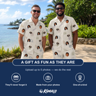 Friends in matching Men's Conch Quest Custom Face Shirt & Shorts Set — a group gift photo