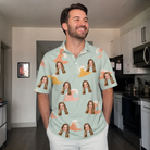 Real-life photo of someone wearing Men's Surf Symphony Custom Face Polo Shirt — custom faces printed all-over