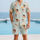 Model wearing Men's Surf Symphony Custom Face Shirt & Shorts Set printed with kids' faces