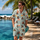 Real-life photo of someone wearing Men's Surf Symphony Custom Face Shirt & Shorts Set — custom faces printed all-over