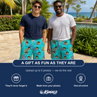 Friends in matching Men's Anemone Amour Custom Face Beach Shorts — a group gift photo