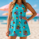 Model wearing Women's Anemone Amour Custom Face Tank Dress printed with kids' faces
