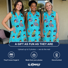 Friends in matching Women's Anemone Amour Custom Face V-Neck Dress — a group gift photo