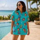 Real-life photo of someone wearing Women's Anemone Amour Custom Face Hawaiian Shirt — custom faces printed all-over