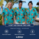 Friends in matching Women's Anemone Amour Custom Face Hawaiian Shirt — a group gift photo
