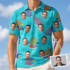 Man wearing Men's Anemone Amour Custom Face Polo Shirt — custom faces printed all-over