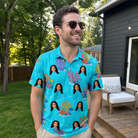 Real-life photo of someone wearing Men's Anemone Amour Custom Face Polo Shirt — custom faces printed all-over