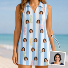 Woman wearing Women's Seahorse Serenade Custom Face V-Neck Dress — custom faces printed all-over