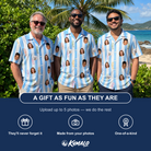 Friends in matching Men's Seahorse Serenade Custom Face Hawaiian Shirt — a group gift photo