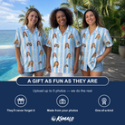 Friends in matching Women's Seahorse Serenade Custom Face Hawaiian Shirt — a group gift photo