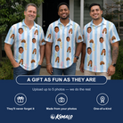 Friends in matching Men's Seahorse Serenade Custom Face Polo Shirt — a group gift photo