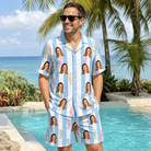 Real-life photo of someone wearing Men's Seahorse Serenade Custom Face Shirt & Shorts Set — custom faces printed all-over