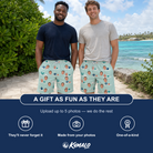 Friends in matching Men's Coral Current Custom Face Beach Shorts — a group gift photo