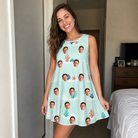 Real-life photo of someone wearing Women's Coral Current Custom Face Tank Dress — custom faces printed all-over