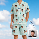 Man wearing Men's Coral Current Custom Face Shirt & Shorts Set — custom faces printed all-over