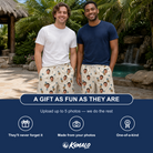 Friends in matching Men's Ananas Afterglow Custom Face Beach Shorts — a group gift photo