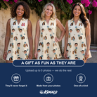 Friends in matching Women's Ananas Afterglow Custom Face V-Neck Dress — a group gift photo