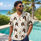Real-life photo of someone wearing Men's Ananas Afterglow Custom Face Hawaiian Shirt — custom faces printed all-over