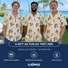 Friends in matching Men's Ananas Afterglow Custom Face Hawaiian Shirt — a group gift photo