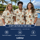 Friends in matching Women's Ananas Afterglow Custom Face Hawaiian Shirt — a group gift photo