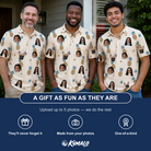 Friends in matching Men's Ananas Afterglow Custom Face Polo Shirt — a group gift photo