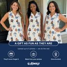 Friends in matching Women's Technicolor Tropics Custom Face V-Neck Dress — a group gift photo