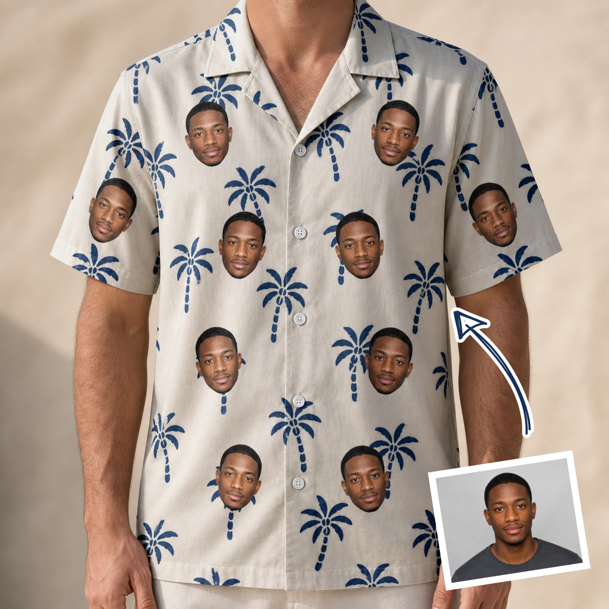 Man wearing Men's Technicolor Tropics Custom Face Hawaiian Shirt — custom faces printed all-over