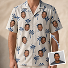 Man wearing Men's Technicolor Tropics Custom Face Hawaiian Shirt — custom faces printed all-over
