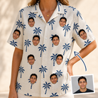 Woman wearing Women's Technicolor Tropics Custom Face Hawaiian Shirt — custom faces printed all-over