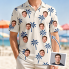 Man wearing Men's Technicolor Tropics Custom Face Polo Shirt — custom faces printed all-over