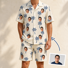 Man wearing Men's Technicolor Tropics Custom Face Shirt & Shorts Set — custom faces printed all-over