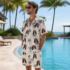 Real-life photo of someone wearing Men's Technicolor Tropics Custom Face Shirt & Shorts Set — custom faces printed all-over