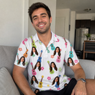 Real-life photo of someone wearing Men's Ukulele Utopia Custom Face Polo Shirt — custom faces printed all-over