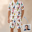 Man wearing Men's Ukulele Utopia Custom Face Shirt & Shorts Set — custom faces printed all-over