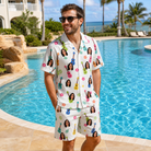 Real-life photo of someone wearing Men's Ukulele Utopia Custom Face Shirt & Shorts Set — custom faces printed all-over